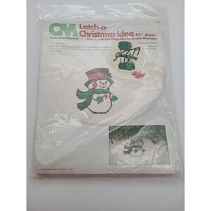 Latch Hook Snowman Hearth Rug Xmas‎ Tree Skirt CM Columbia Minerva READ NOS Vtg